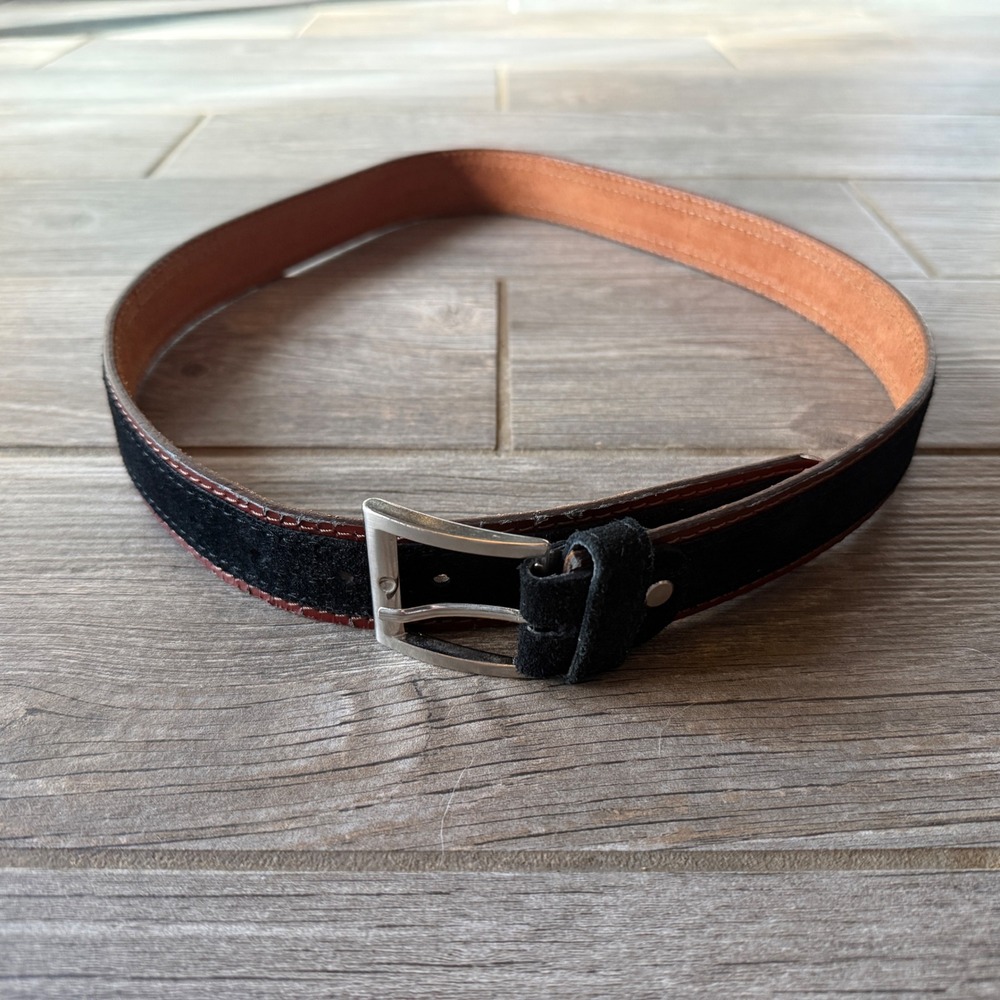 Vera Pelle Mens Black Suede Brown Leather Belt Made in Italy AR 0161 Size 110/36